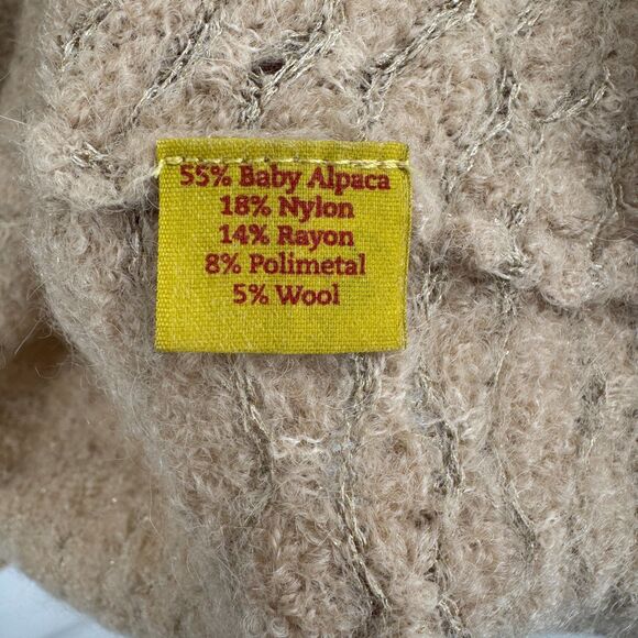 KUNA Beige Tan Baby Alpaca Oversized Short Sleeve Poncho Cardigan Sweater Sz S/M - Picture 5 of 5